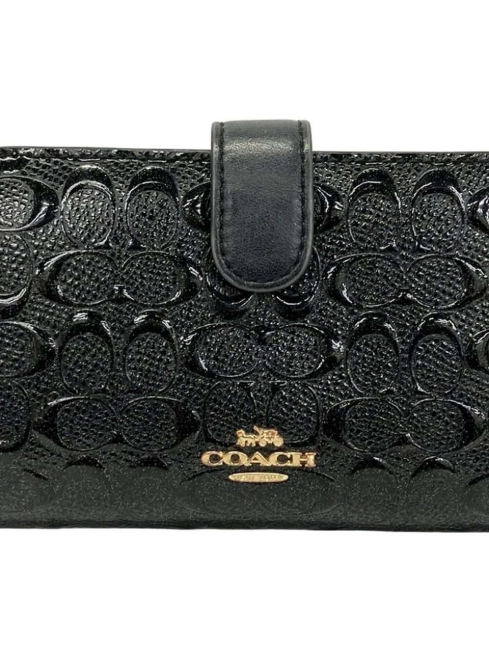 COACH Signature patent leather medium corner zip wallet F25937 Black